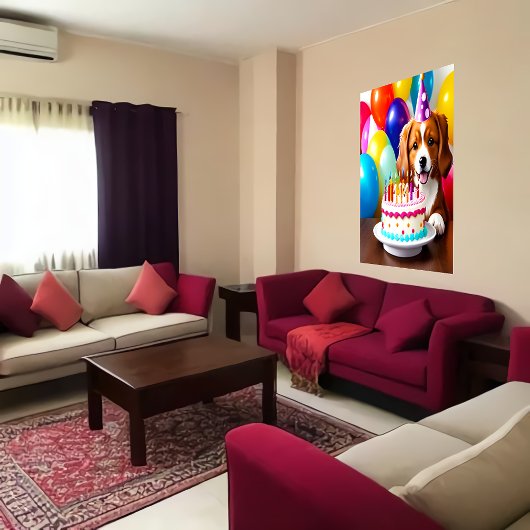 Poster Joyeux anniversaire, chien et gâteau | AI Art Post