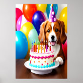 Poster Joyeux anniversaire, chien et gâteau | AI Art Post (Devant)
