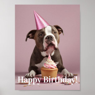 Poster Joyeux anniversaire ! Chien mangeant du gâteau