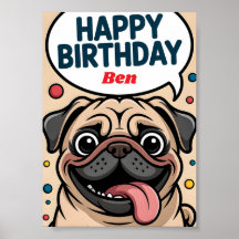 Joyeux Anniversaire Chien Pug Mignon Drôle