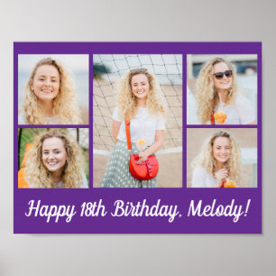 Poster Joyeux Anniversaire Collage Photo Fête Violet Élég