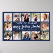 Poster Joyeux Anniversaire Collage Photo Moderne Bleu Nui (Devant)