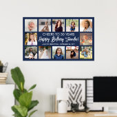 Poster Joyeux Anniversaire Collage Photo Moderne Bleu Nui (Bureau à domicile)