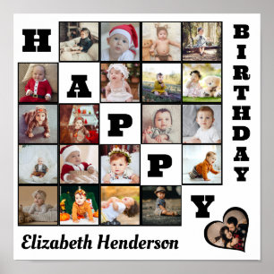 Poster Joyeux anniversaire Custom 21 Photo Collage Cadeau