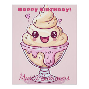 Poster Joyeux Anniversaire Dondurma Glace Kawaii Dessin A