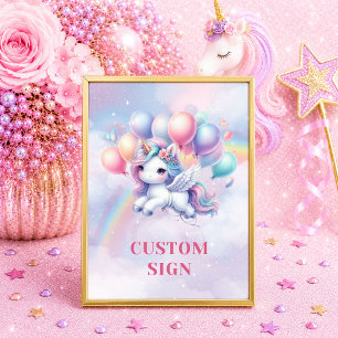 Poster Joyeux Anniversaire Fille Licorne Rose Violet Pers