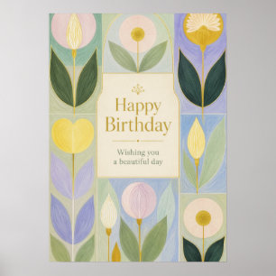Poster Joyeux Anniversaire Fleurs Botaniques Modernes en