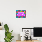 Poster Joyeux Anniversaire Fleurs Hippie (Bureau à domicile)