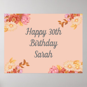 Poster Joyeux anniversaire floral personnalisé