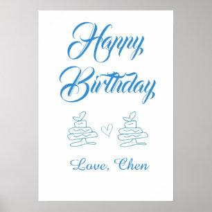 Poster joyeux anniversaire gâteau bleu cœur nom amour pas