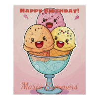 Joyeux Anniversaire Gelato Glace Kawaii Dessin Ani