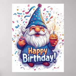 Poster Joyeux anniversaire Gnome : Whimsical Birthday Des