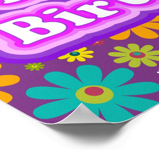Poster Joyeux anniversaire Hippie Fleurs (Coin)
