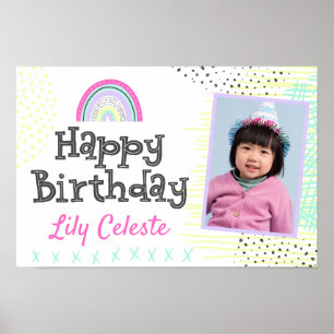 Poster Joyeux anniversaire Kawaii Cute Rainbow Kids Party