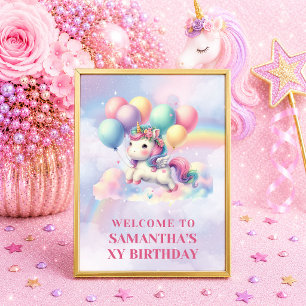 Poster Joyeux Anniversaire Licorne Fille Magique Bienvenu