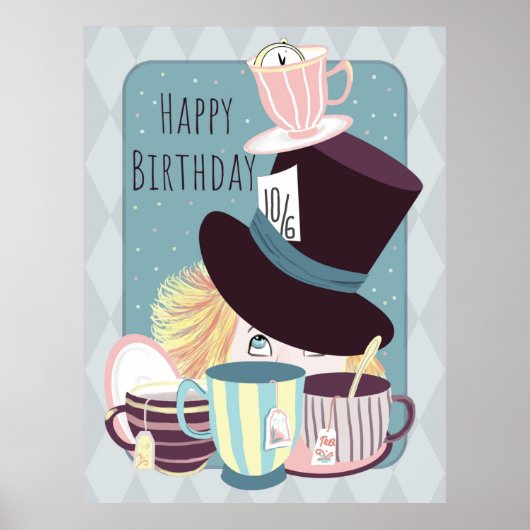 Poster Joyeux anniversaire Mad Hatter Tea Party (Devant)