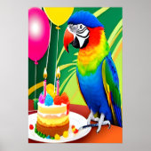 Poster Joyeux anniversaire, perroquet, ballon à gâteau |  (Devant)