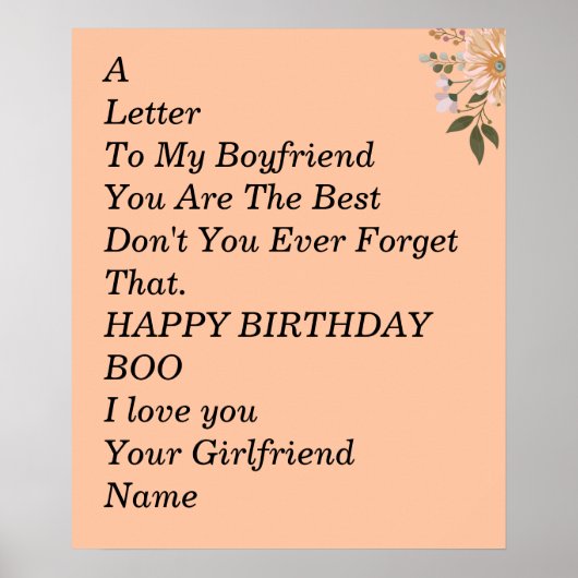 Poster Joyeux anniversaire petit ami (Devant)