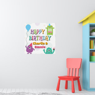 Poster Joyeux Anniversaire Petits Monstres Mignons, Tout