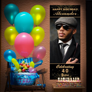 Poster Joyeux Anniversaire Photo Party Événement Gold Bla