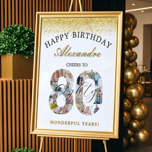 Poster Joyeux Anniversaire Salue À 80 Ans Photo Collage