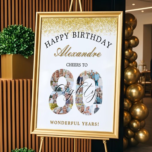 Poster Joyeux Anniversaire Salue À 80 Ans Photo Collage