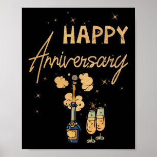 Poster Joyeux Anniversaire Salue Bouteille De Vin