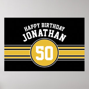 Poster Joyeux Anniversaire Sports Stripes avec Age Gold B