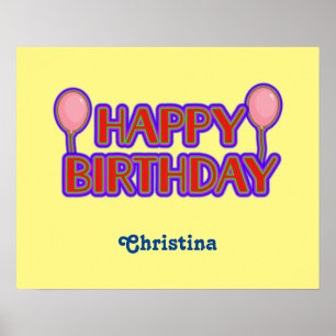 Poster Joyeux Anniversaire Texte Contour Lumineux avec No