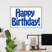 Poster Joyeux Anniversaire Texte HOBO - Bleu (Bureau à domicile)