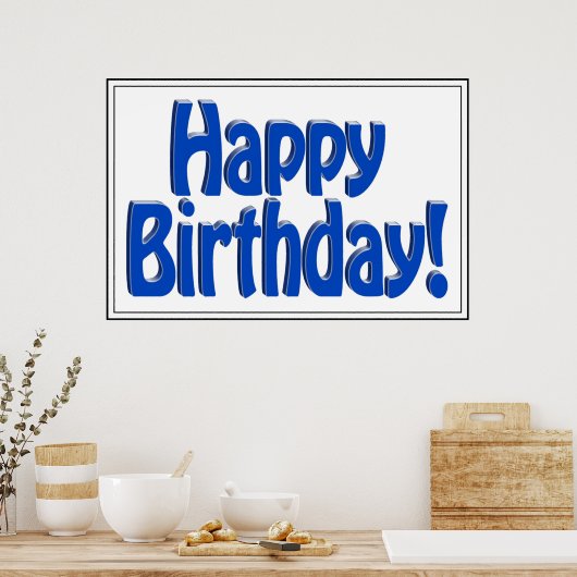 Poster Joyeux Anniversaire Texte HOBO - Bleu (Cuisine)
