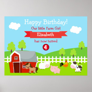 Poster Joyeux Anniversaire Unisexe Animaux de Ferme Migno