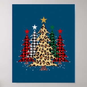 Poster Joyeux arbres de Noël avec Buffalo Plaid & Leopard