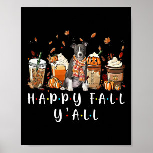 Poster Joyeux Automne À Tous Pitbull Chien Café Citrouill