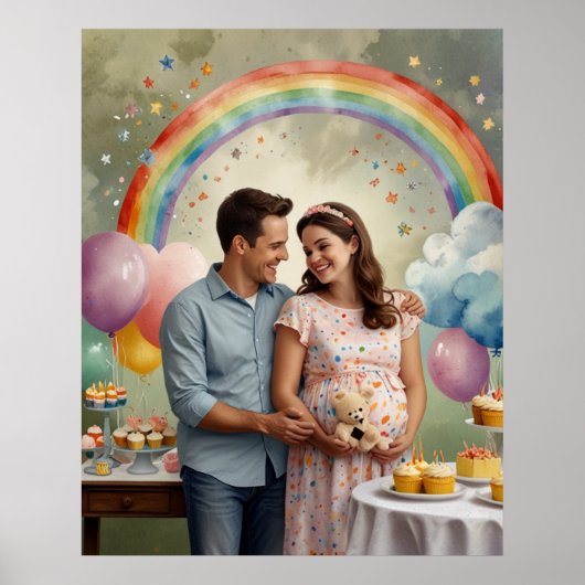 Poster Joyeux Baby shower avec maman et papa (Devant)