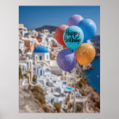 Poster Joyeux ballons d'anniversaire à Santorin, Grèce (Devant)