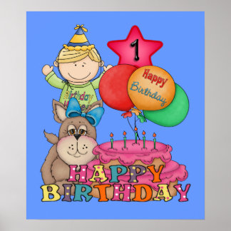 Poster Joyeux Ballons d'anniversaire garçon 1 an