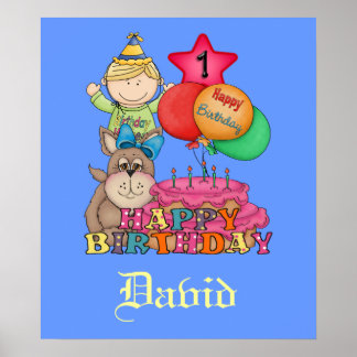 Poster Joyeux Ballons d'anniversaire garçon 1 an