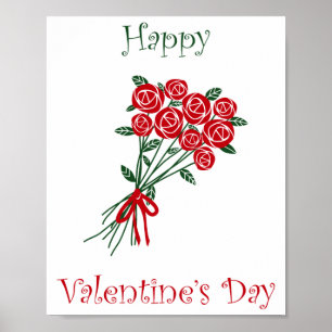 Poster Joyeux Bouquet De Fleurs Rouges Du Jour Des Valent