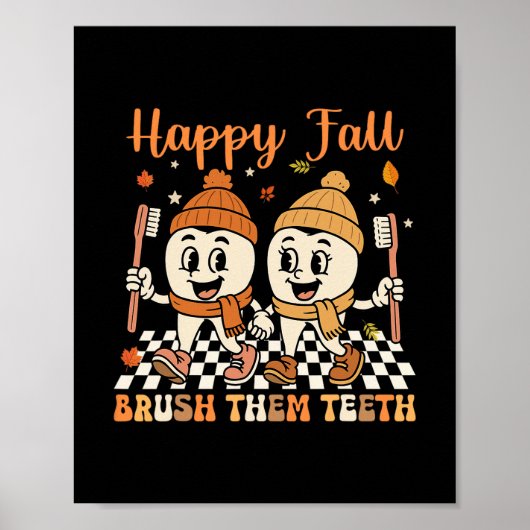 Poster Joyeux brossage d'automne des dents de dentiste de (Devant)