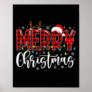 Poster Joyeux Buffalo de Noël Plaid Red Père Noël Family