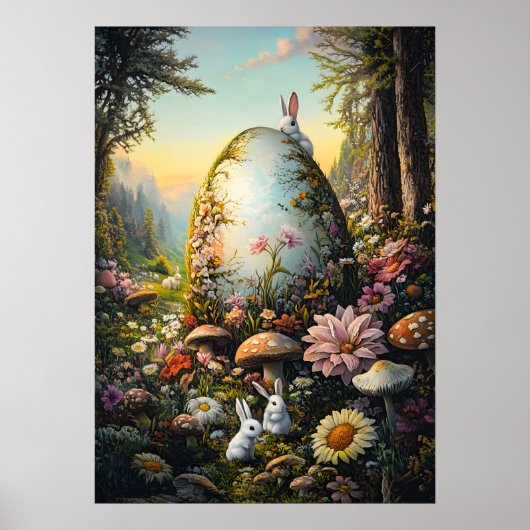Poster Joyeux Bunny Forêt de Pâques Art Mur lapin (Devant)