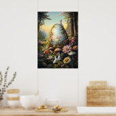 Poster Joyeux Bunny Forêt de Pâques Art Mur lapin (Cuisine)