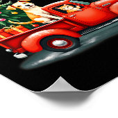 Poster Joyeux Camion Rouge Noël Avec Chien &amp; Chat Noë (Coin)