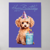Poster Joyeux caniche d'anniversaire avec Casquette de fê (Devant)