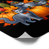 Poster Joyeux chat de Thanksgiving Trois jolis chats bleu (Coin)