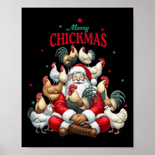 Poster Joyeux Chickmas Cute Père Noël Poulet de Noël Ferm (Devant)