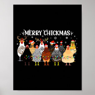 Poster Joyeux Chickmas Poulet fermier Santa Hat Xmas Lumi