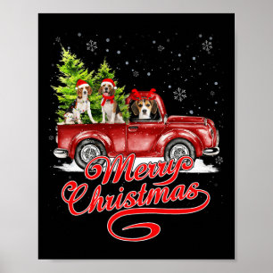Poster Joyeux Chiens Beagles de Noël Père Noël Reindeer R
