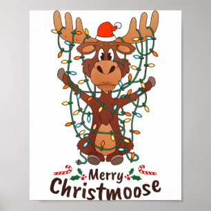 Poster Joyeux Christmoose Noël Lumineux Sapin de Noël